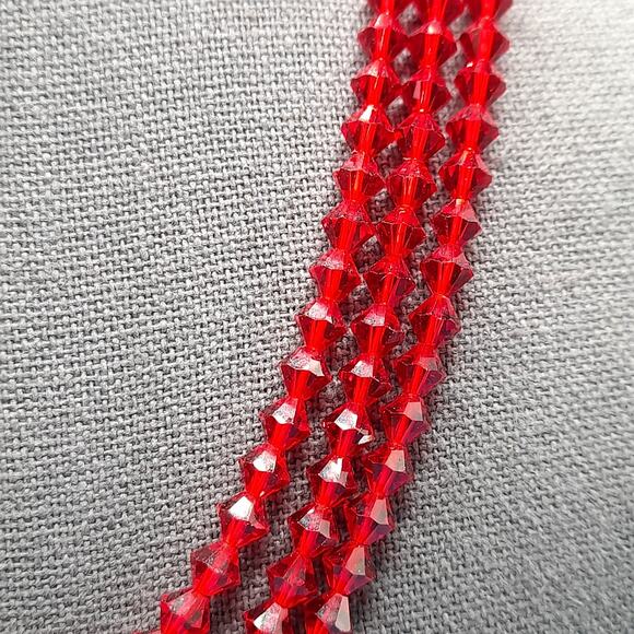 Vintage Red Crystal Beaded Necklace, Rhinestone End Bars, 1950s Vintage Jewelry - Picture 5 of 12